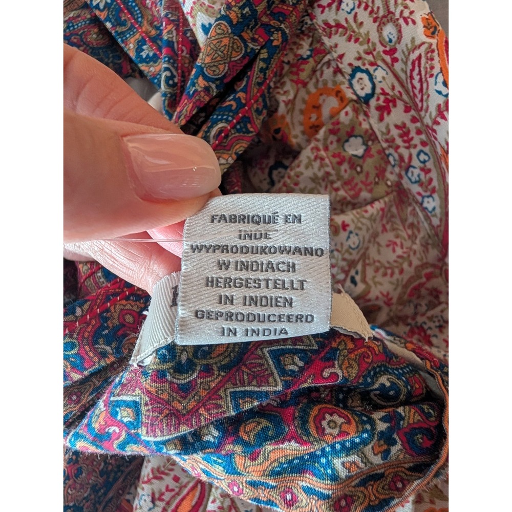 Haute Hippie Paisley Floral Maxi Dress 10 Red Blue Boho Tie Back Cottage Prairie - Picture 12 of 14